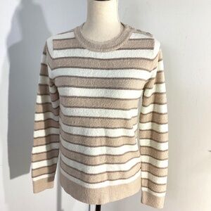 BAREFOOT DREAMS COZYCHIC LITE WOMAN SMALL CREWNECK PULLOVER STRIPED IVORY BEIGE